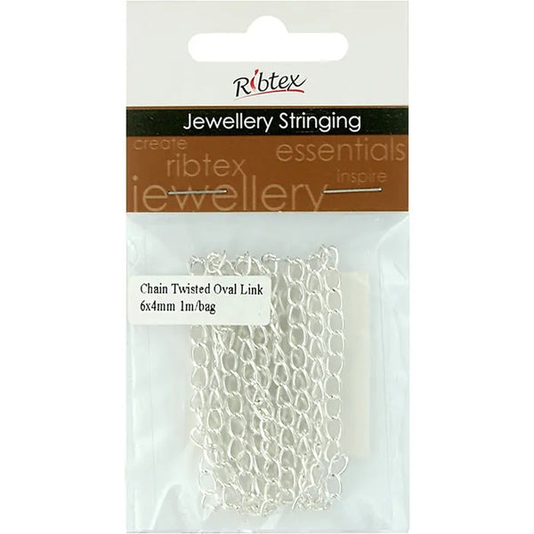 6mm x 4mm Metal Alloy Twisted Oval Link Chain (available in 5 colours)